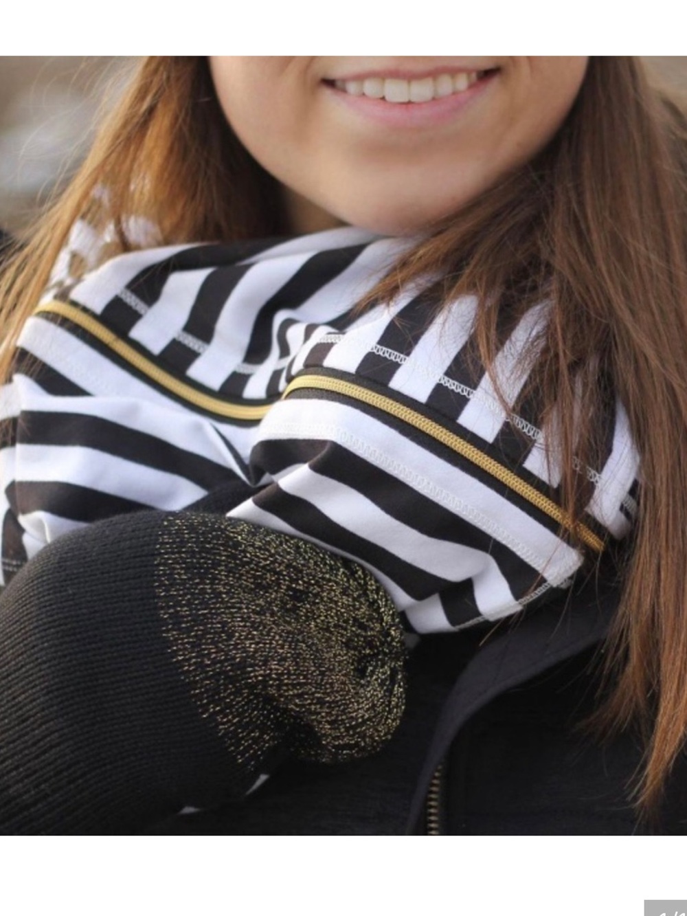 lululemon athletica Black & White Striped Infinity Scarf with Gold Accent